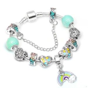 Girls Blue Charm Bracelet Flower Design